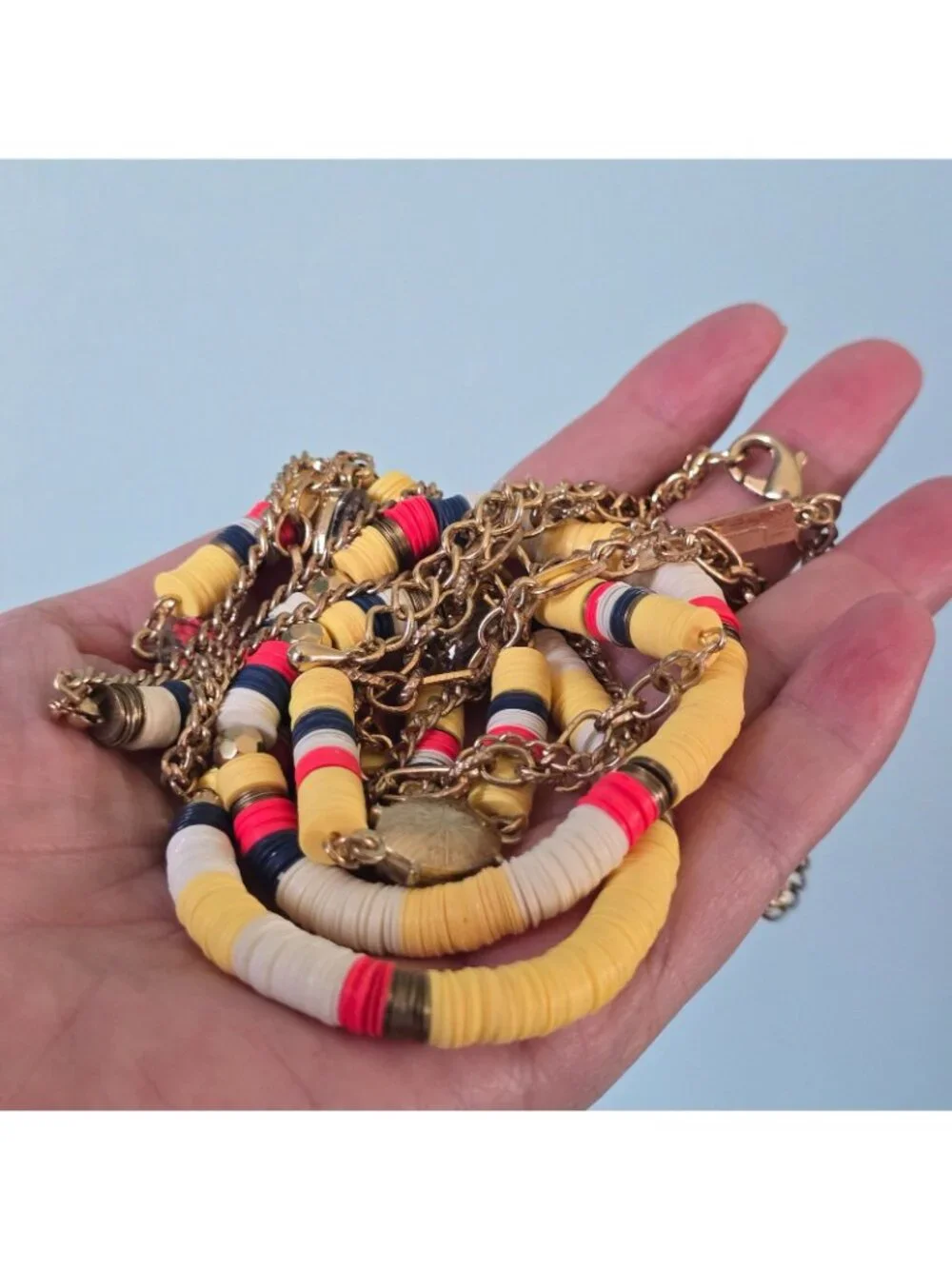 VTG Necklace Layered Beaded Long Gold-Tone Chain The Limited Nautical Yellow
